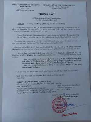 THÔNG BÁO HỖ TRỢ TỪ DAIKIN - ĐĂNG QUANG